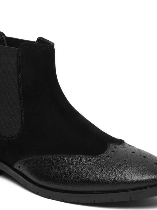 Men's Black Suede Leather with laser cut Mid-Top Chelsea Boots