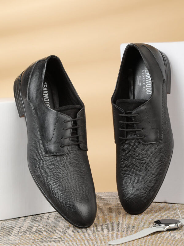 Men's Black Texture Leather Formal Shoes