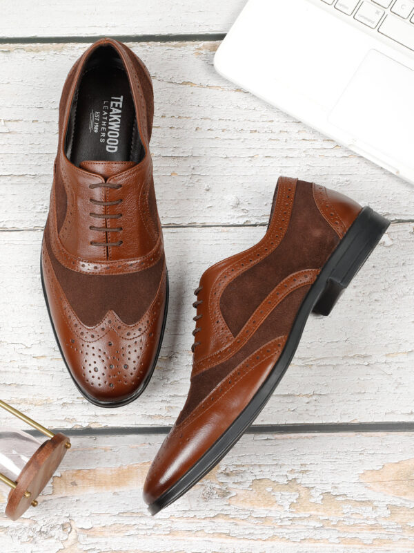 Men's Wood & Brown Leather Lace-Up Oxford Shoes