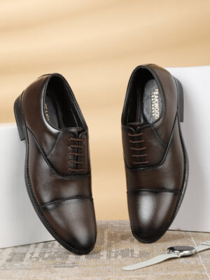 Men's Brown Solid Leather Lace-Up Formal Shoes