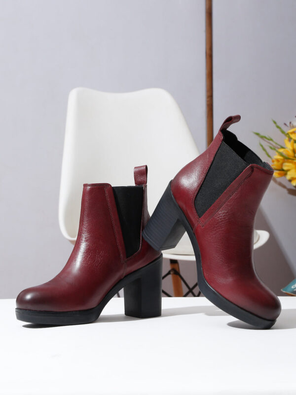 Women's Cherry Solid Leather Mid - Ankle High Heeled Boots