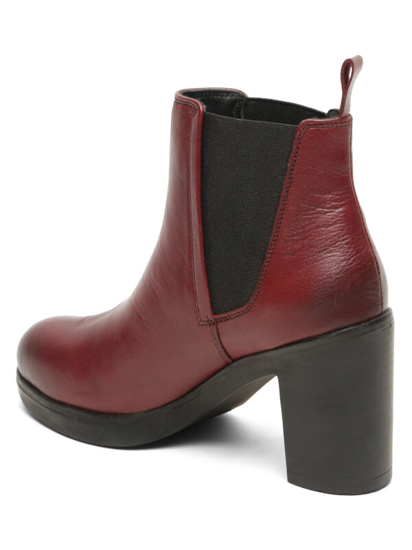 Women's Cherry Solid Leather Mid - Ankle High Heeled Boots