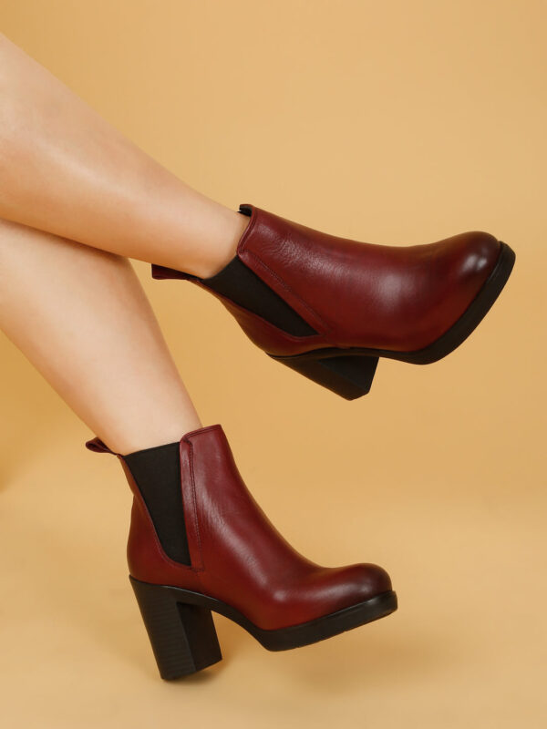 Women's Cherry Solid Leather Mid - Ankle High Heeled Boots