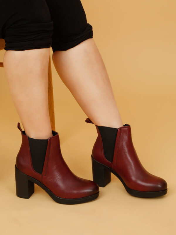 Women's Cherry Solid Leather Mid - Ankle High Heeled Boots