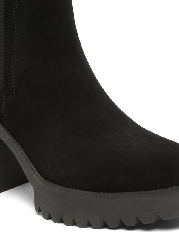 Women's Black Suede Leather Mid - Ankle High Heeled Boots