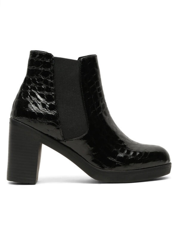 Women's Black Croco Texture Lether Mid - Ankle High Heeled Boots