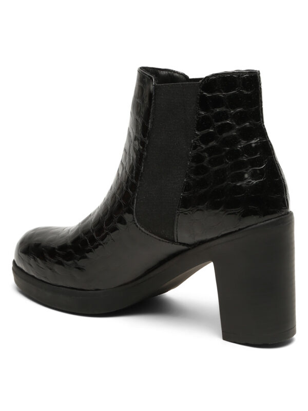 Women's Black Croco Texture Lether Mid - Ankle High Heeled Boots