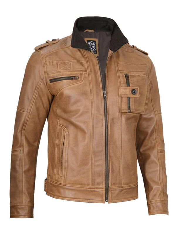 Tavares Camel Brown Leather Biker Jacket