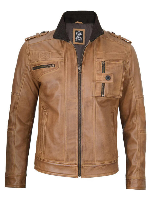 Tavares Camel Brown Leather Biker Jacket