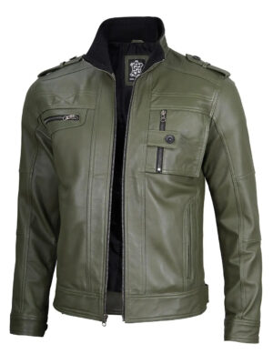 Tavares Green Leather Biker Jacket