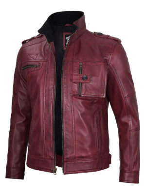 Tavares Maroon Leather Biker Jacket