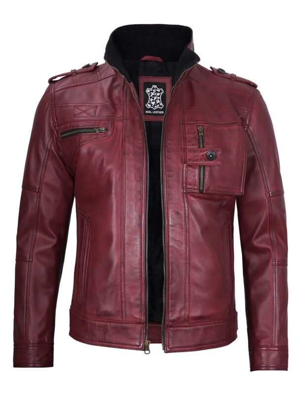 Tavares Maroon Leather Biker Jacket