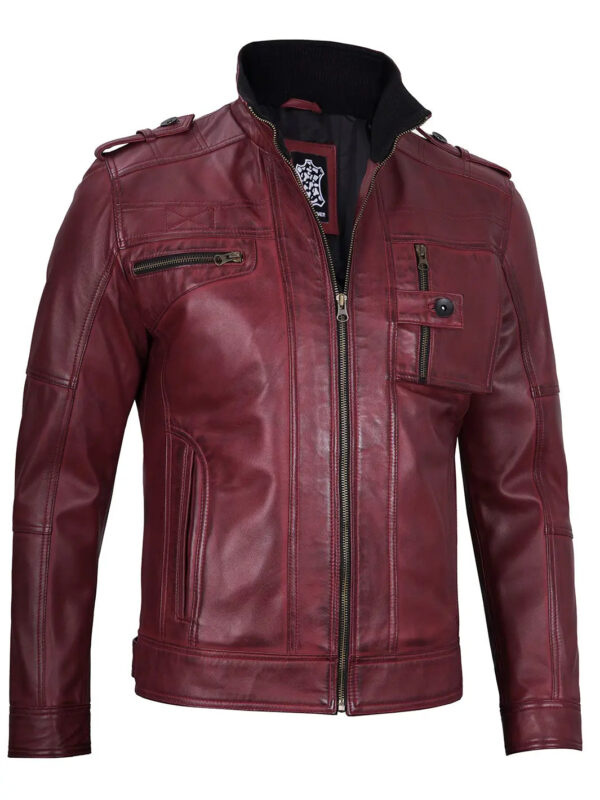 Tavares Maroon Leather Biker Jacket