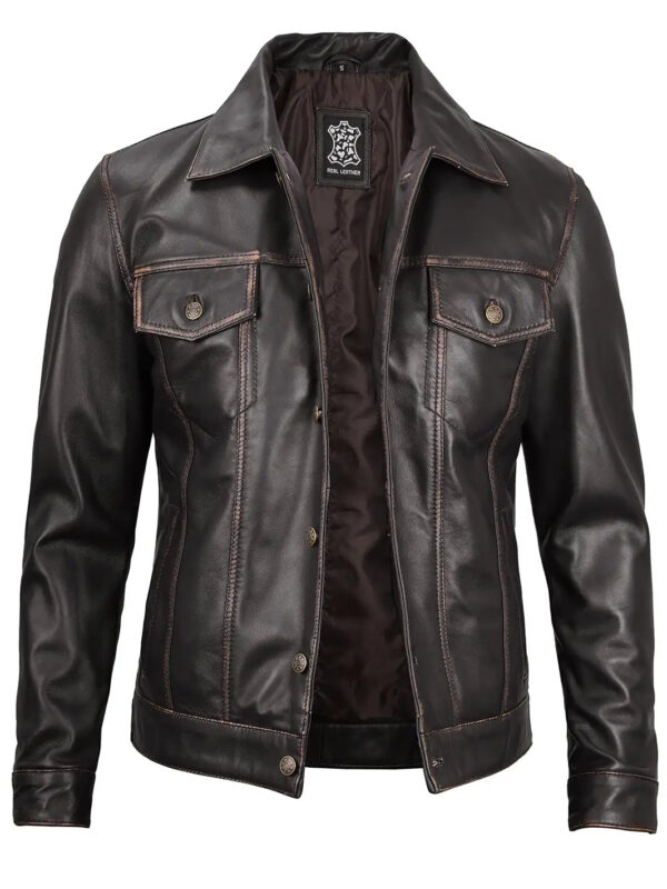 Men's Dark Brown Trucker Leather Jacket