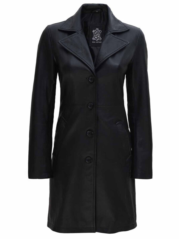 Jackson Petite Women Black Leather Long Coat