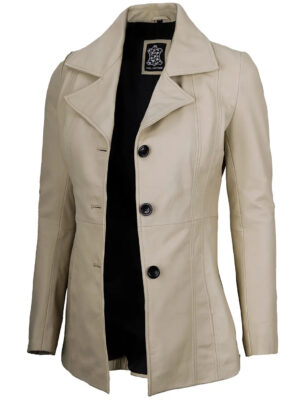 Women Beige Leather Blazer