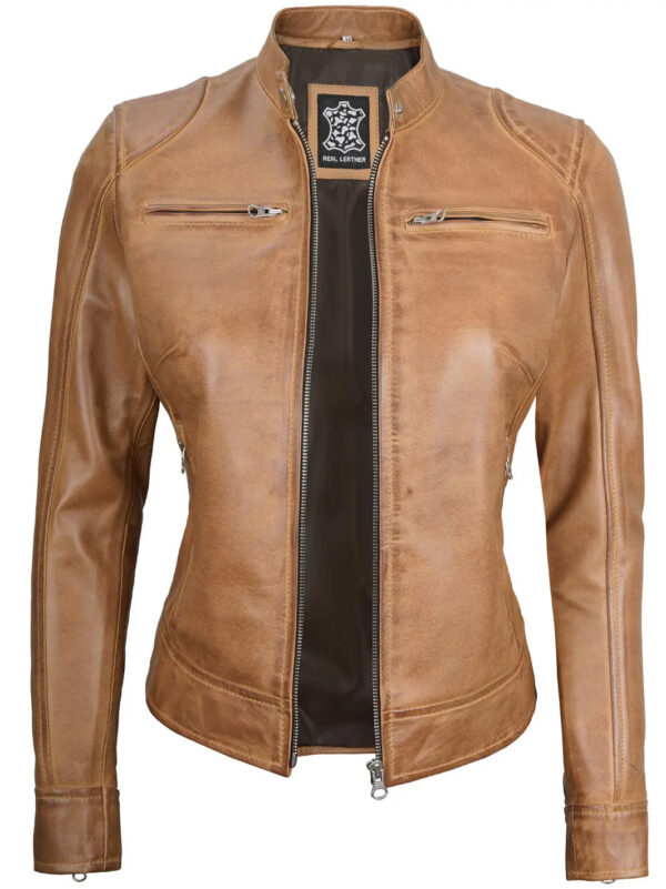 Dodge Camel Brown Cafe Racer Leather Jacket