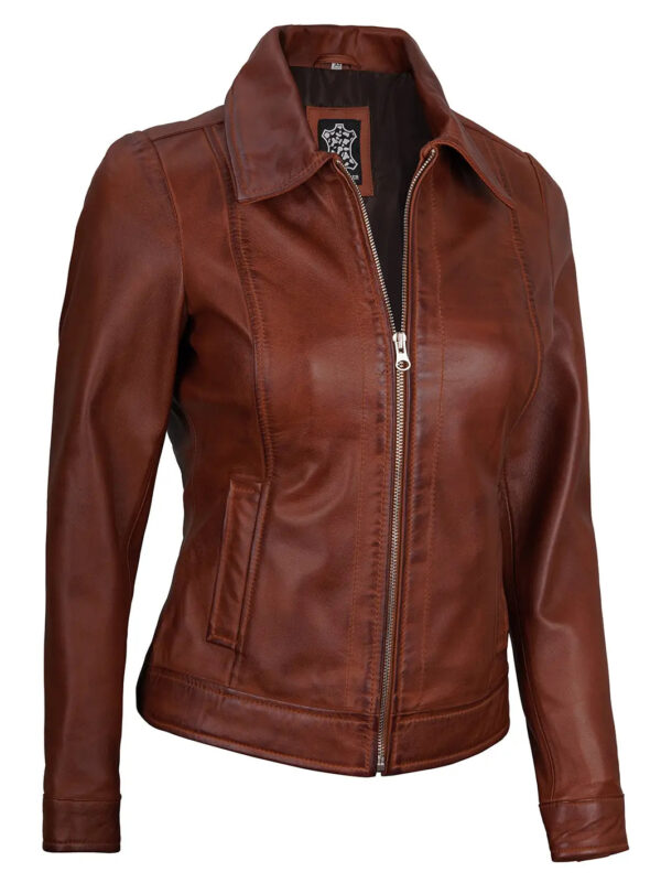 Jose Harrington Cognac Wax Women Leather Jacket