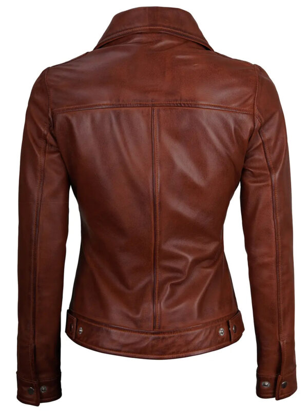 Jose Harrington Cognac Wax Women Leather Jacket