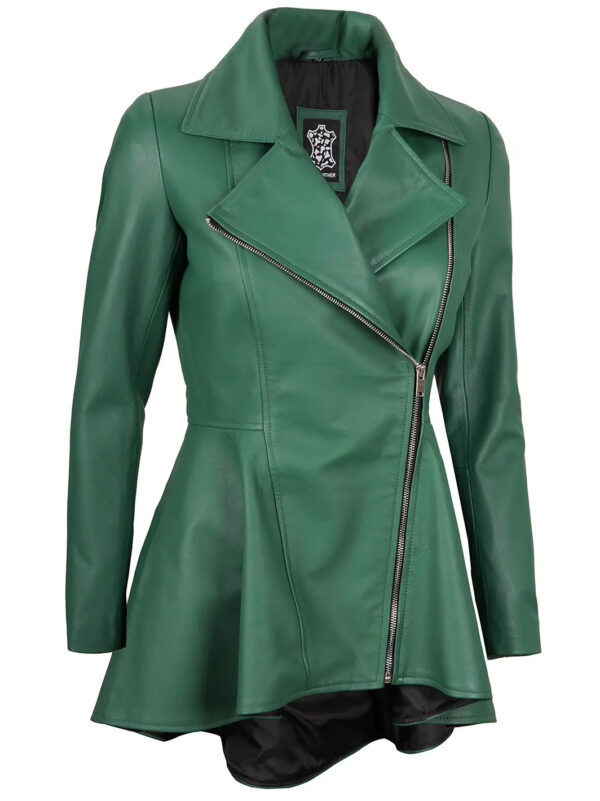 Clarissa Green Asymmetrical Peplum Leather Jacket