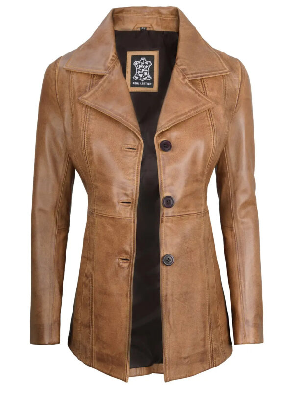 Womens Camel Brown Leather Blazer