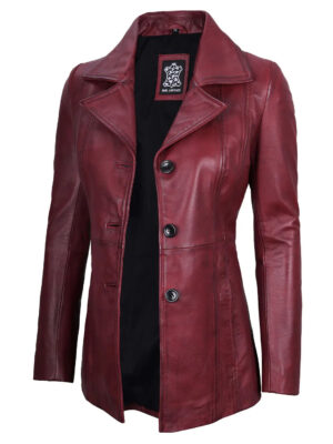 Womens Maroon Leather Blazer