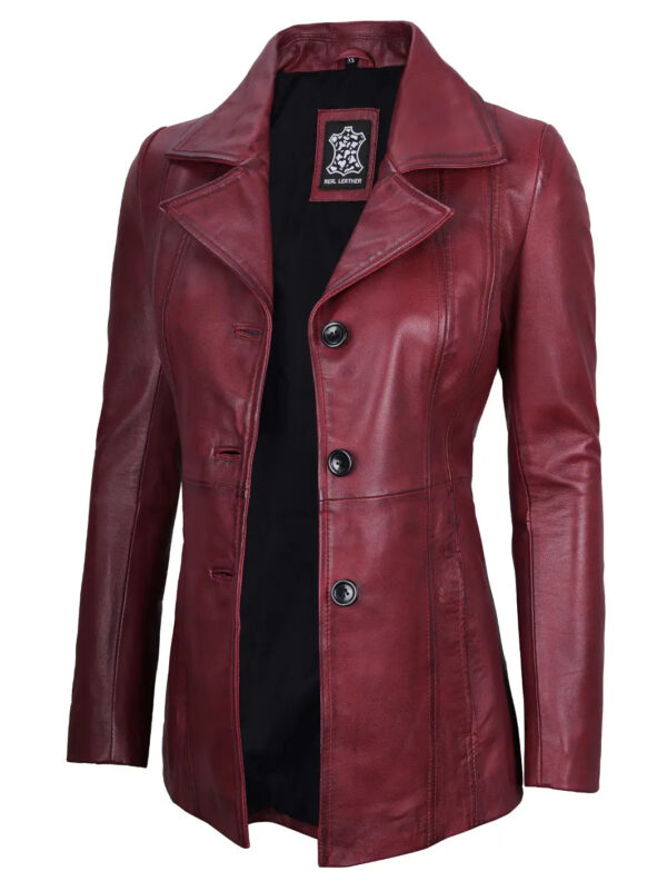 Womens Maroon Leather Blazer