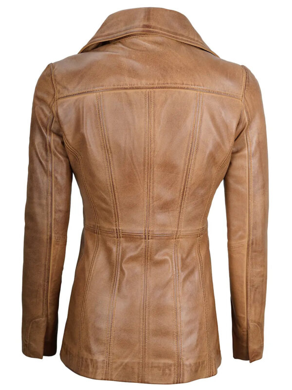 Womens Camel Brown Leather Blazer