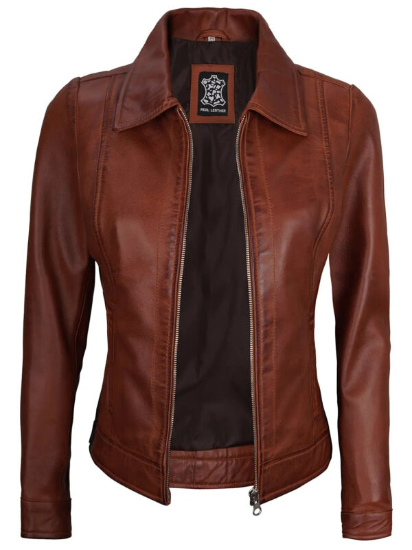 Jose Harrington Cognac Wax Women Leather Jacket