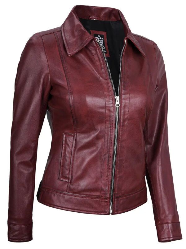 Jose Women Harrington Maroon Leather Jacket