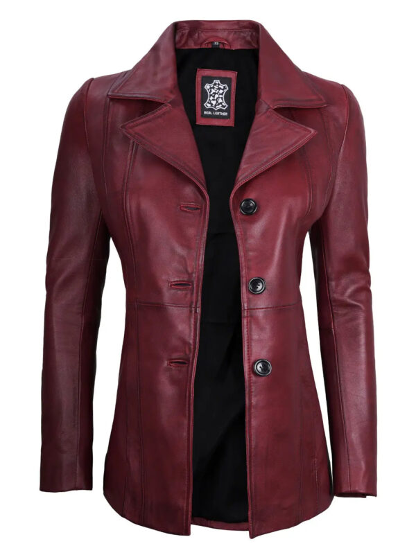 Womens Maroon Leather Blazer