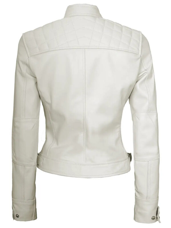 Johnson Women Quilted Off White Cafe Racer Leather Jacket