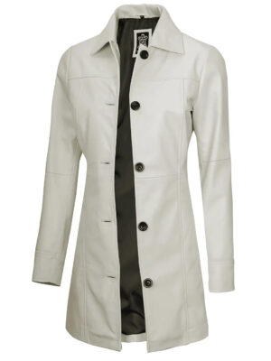 Kandis Women Off White Real Leather Car Coat