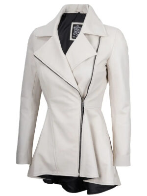 Clarissa Off White Asymmetrical Peplum Leather Jacket