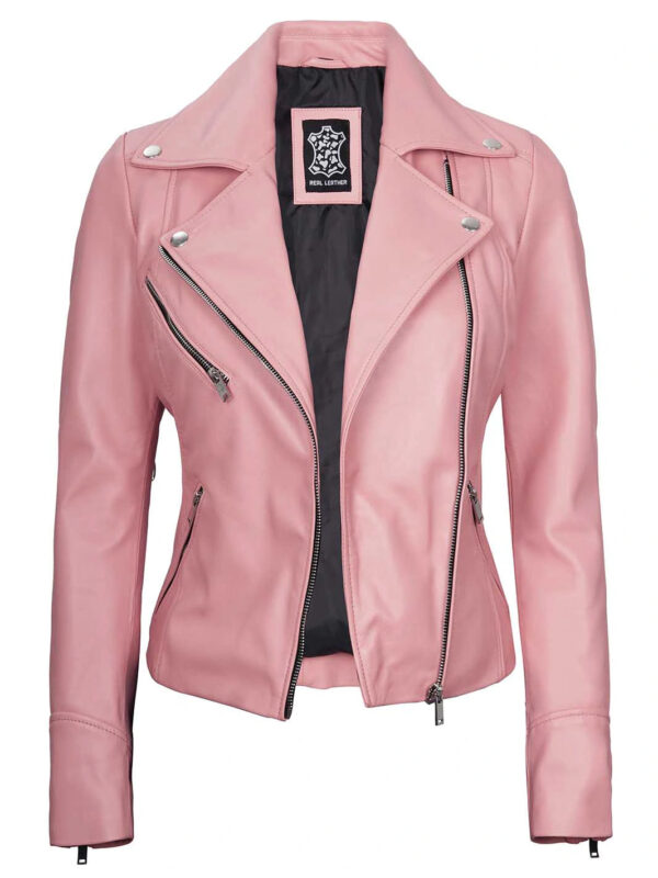 Ninfa Women's Pink Asymmetrical Biker Leather Jacket