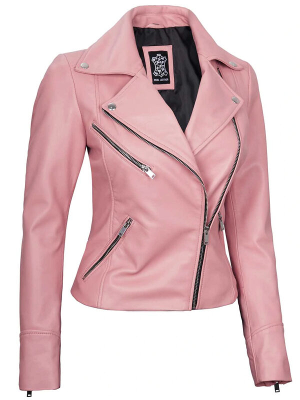 Ninfa Women's Pink Asymmetrical Biker Leather Jacket