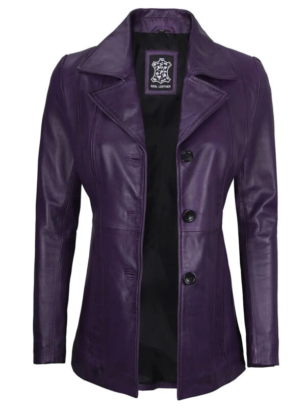 Purple Real Leather Blazer For Womens