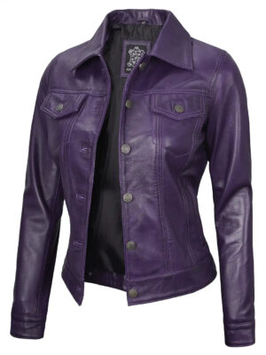 Fernando Women Purple Leather Trucker Jacket