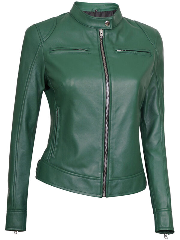 Dodge Women Motorcycle Green Leather Jacket