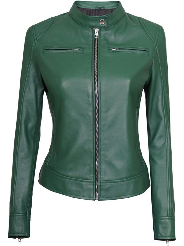 Dodge Women Motorcycle Green Leather Jacket