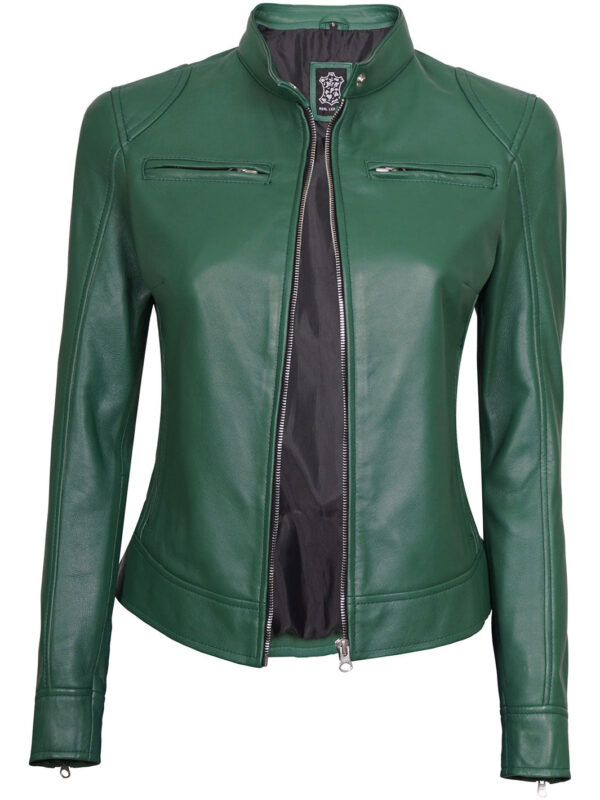 Dodge Women Motorcycle Green Leather Jacket