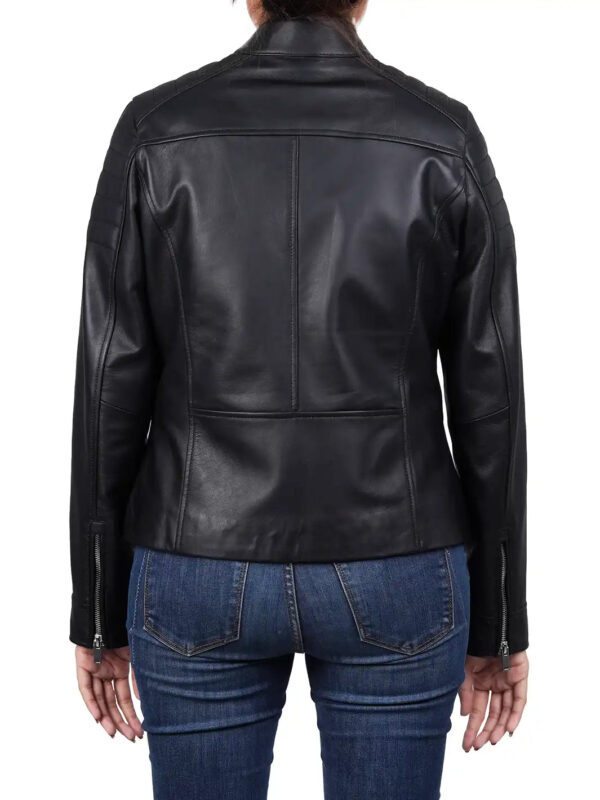 Carrie Relax Fit Black Cafe Racer Leather Jacket