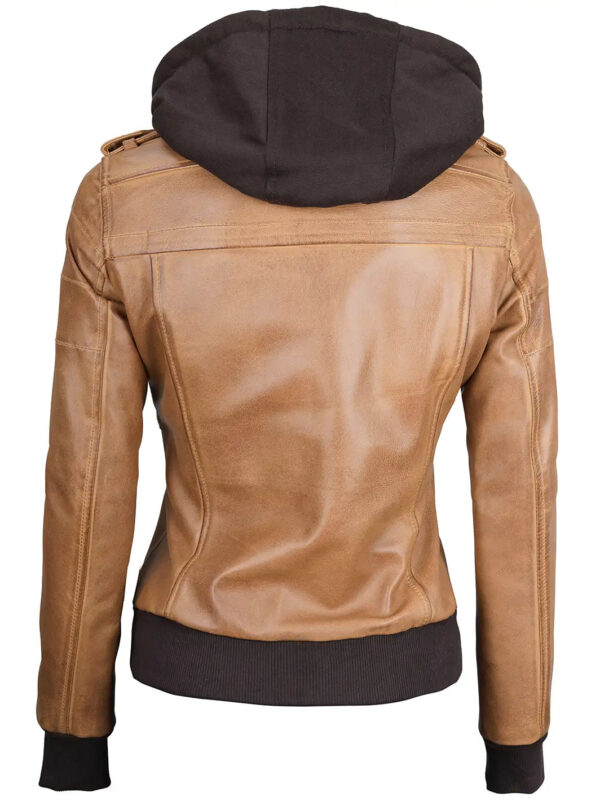 Edinburgh Camel Brown Hooded Leather Bomber Jacket