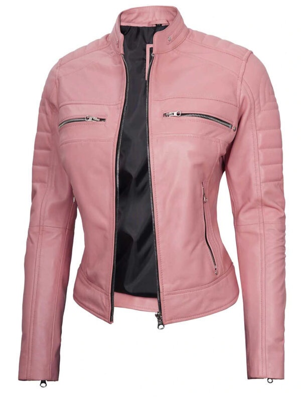 Austin Women Pink Cafe Racer Leather Jacket