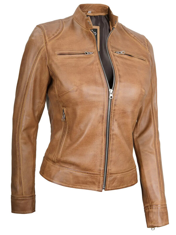 Dodge Camel Brown Cafe Racer Leather Jacket