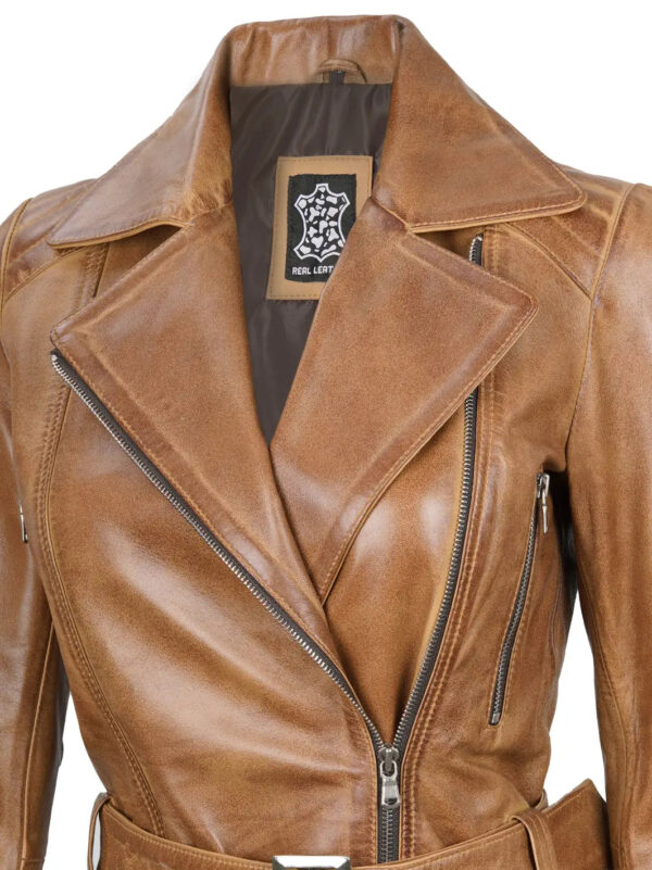 Camel Brown Asymmetrical Leather Jacket Women