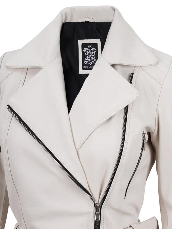 Women Off White Asymmetrical Biker Leather Jacket