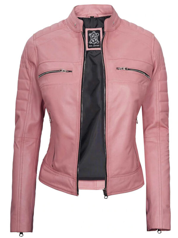 Austin Women Pink Cafe Racer Leather Jacket