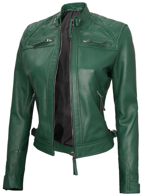 Johnson Women Cafe Racer Green Leather Jacket