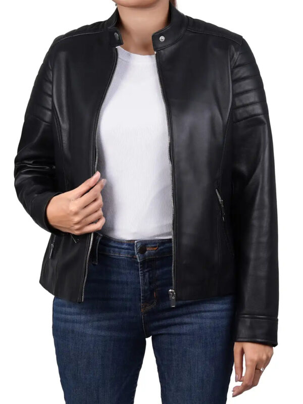 Carrie Relax Fit Black Cafe Racer Leather Jacket